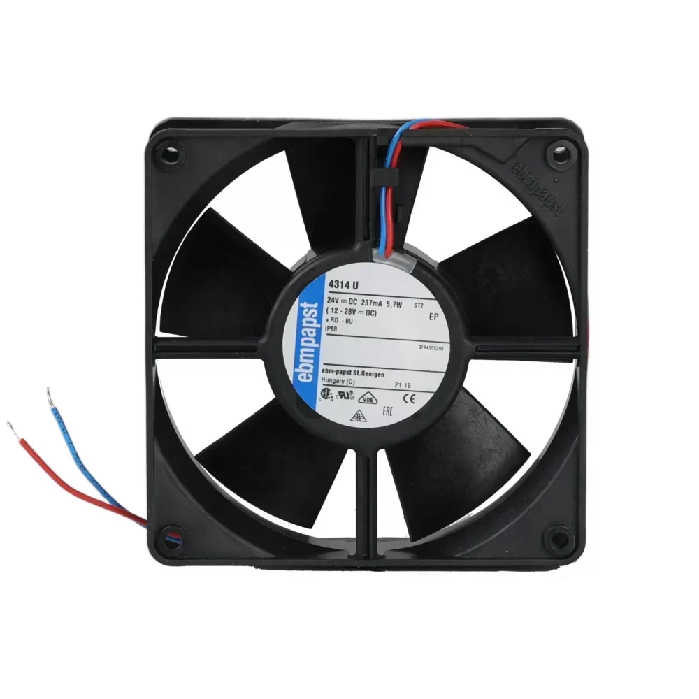 ebmpapst 4314U 24V Electric Axial Compact Fan with 119x119x32mm Hotels 170m³/h 2800rpm IP68 Protection