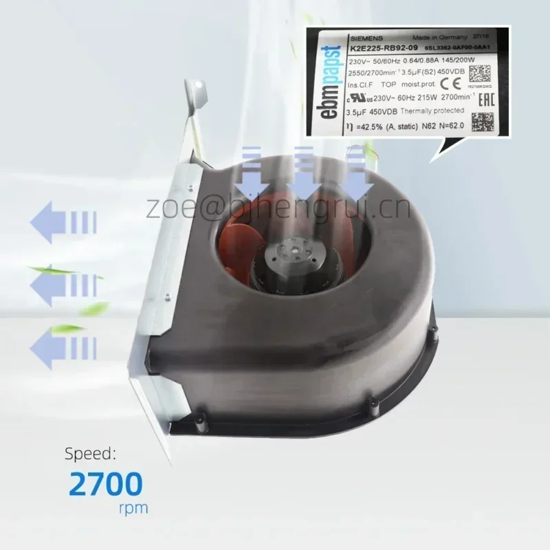 ebmpapst K2E225-RB92-09 230V AC 0.68/0.97A 145/200W Siemens Centrifugal Fan Motor M2E068-DF ebmpapst K2E225-RB92-09 230V AC 0.68/0.97A 145/200W Siemens Centrifugal Fan Motor M2E068-DF