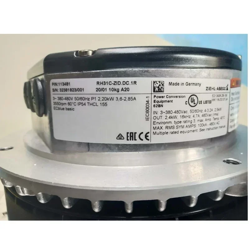 Ziehl-Abegg RH31C-ZID.DC.1R 380V AC 2200W 3550RPM 3.6A Ventilation Centrifugal Fan RH31C-ZID.DC.CR Ziehl-Abegg RH31C-ZID.DC.1R 380V AC 2200W 3550RPM 3.6A Ventilation Centrifugal Fan RH31C-ZID.DC.CR