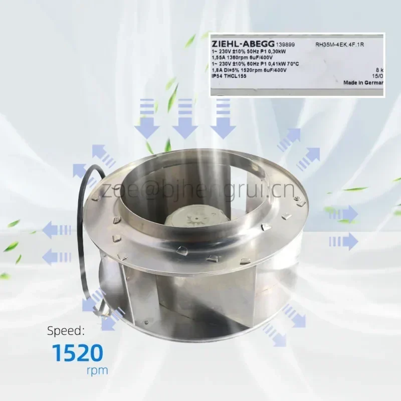 Ziehl-abegg RH35M-4EK.4F.1R 230V AC 540W 2.4A 1700RPM ABB Centrifugal Fan Ziehl-abegg RH35M-4EK.4F.1R 230V AC 540W 2.4A 1700RPM ABB Centrifugal Fan