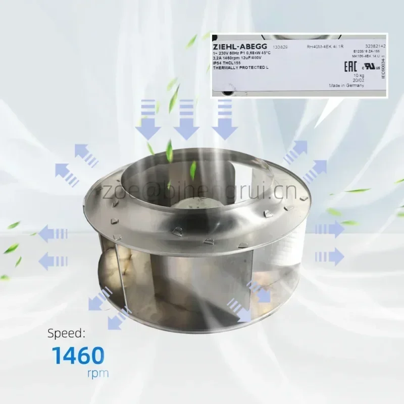 Ziehl-Abegg RH40M-4EK.4I.1R 230V AC 680W 1460RPM 3.2A IP54 AB Motor Fan Ziehl-Abegg RH40M-4EK.4I.1R 230V AC 680W 1460RPM 3.2A IP54 AB Motor Fan