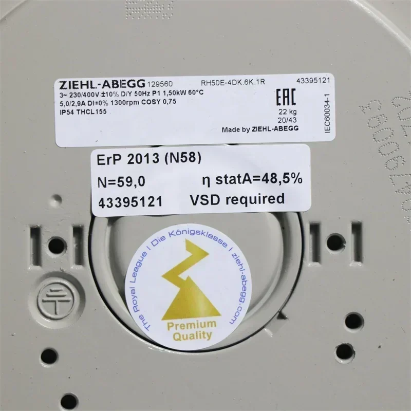 ZIEHL-ABEGG RH50E-4DK.6K.1R A5E31418276 230V AC 5.0 a 1300RPM 1.50KW High-voltage Centrifugal Fan ZIEHL-ABEGG RH50E-4DK.6K.1R A5E31418276 230V AC 5.0 a 1300RPM 1.50KW High-voltage Centrifugal Fan