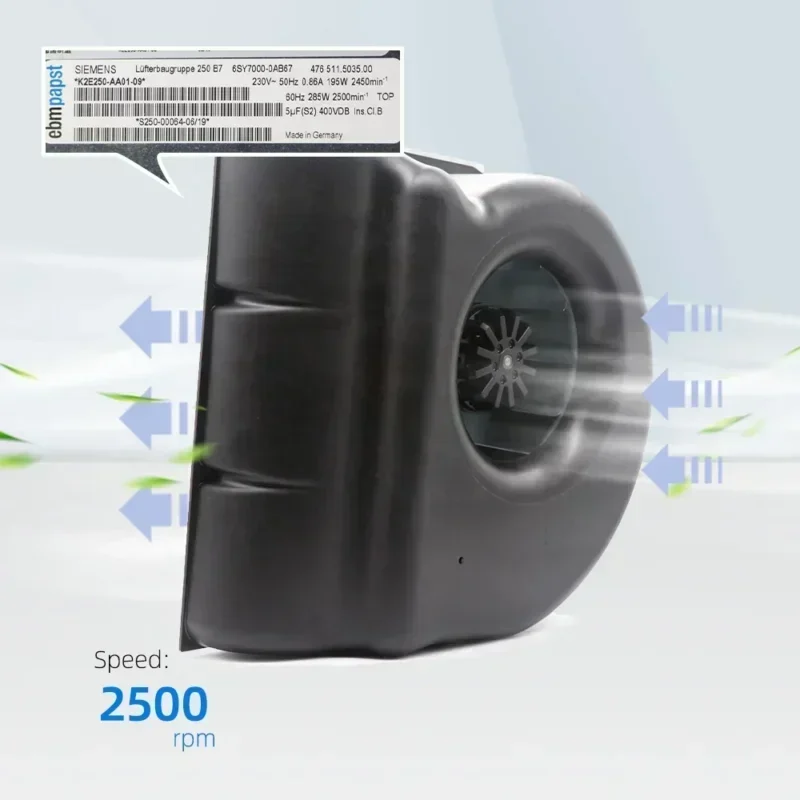 ebmpapst K2E250-AA01-09 1450m3/h 195W 230V AC 0.86A 2450RPM Blower Siemens Centrifugal Fan ebmpapst K2E250-AA01-09 1450m3/h 195W 230V AC 0.86A 2450RPM Blower Siemens Centrifugal Fan