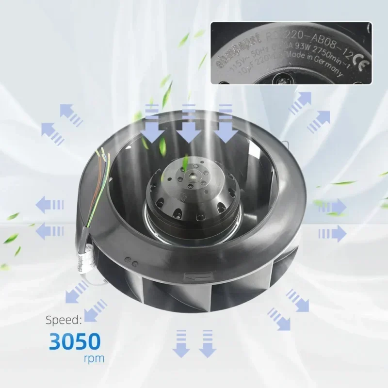 ebmpapst R2E220-AB08-12 R2E220-AB08-62 220mm 115V AC 93W 2750RPM 0.8A IP44 Centrifugal Fan for AB ebmpapst R2E220-AB08-12 R2E220-AB08-62 220mm 115V AC 93W 2750RPM 0.8A IP44 Centrifugal Fan for AB