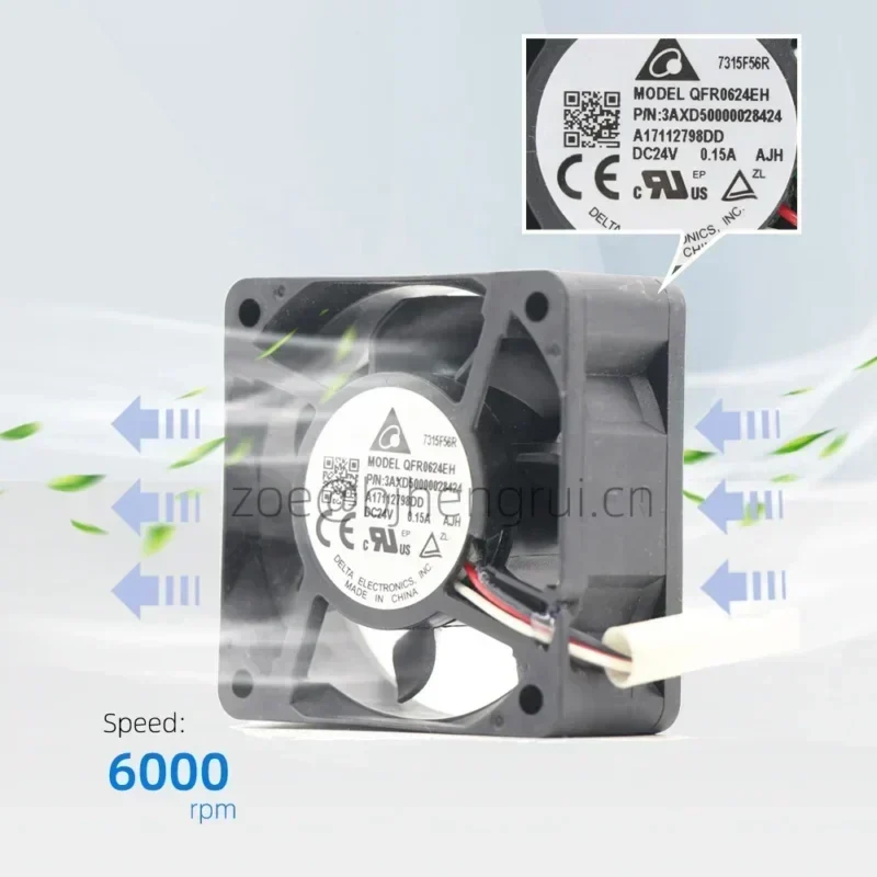 Delta QFR0624EH 6025 24V DC 60x60x25mm 0.15A 6800RPM Axial Fan for ABB 3AxD50000028424 Delta QFR0624EH 6025 24V DC 60x60x25mm 0.15A 6800RPM Axial Fan for ABB 3AxD50000028424