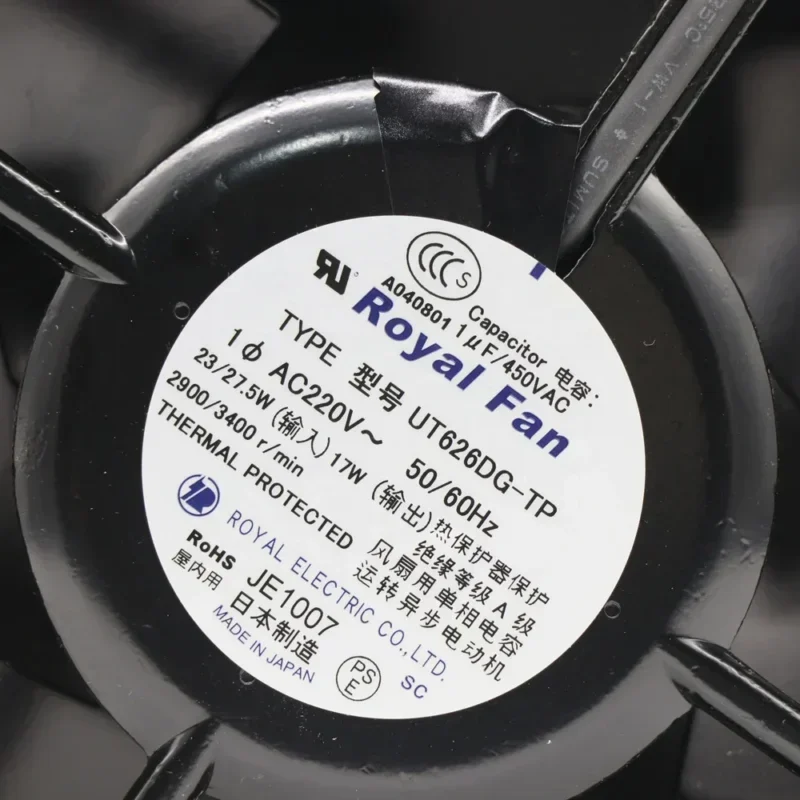 UT626DG-TP ROYALFAN 160x160x55MM 220V AC 27.5W 230mm 2900RPM 3400RPM Fuji Axial Impeller Fan UT626DG-TP ROYALFAN 160x160x55MM 220V AC 27.5W 230mm 2900RPM 3400RPM Fuji Axial Impeller Fan