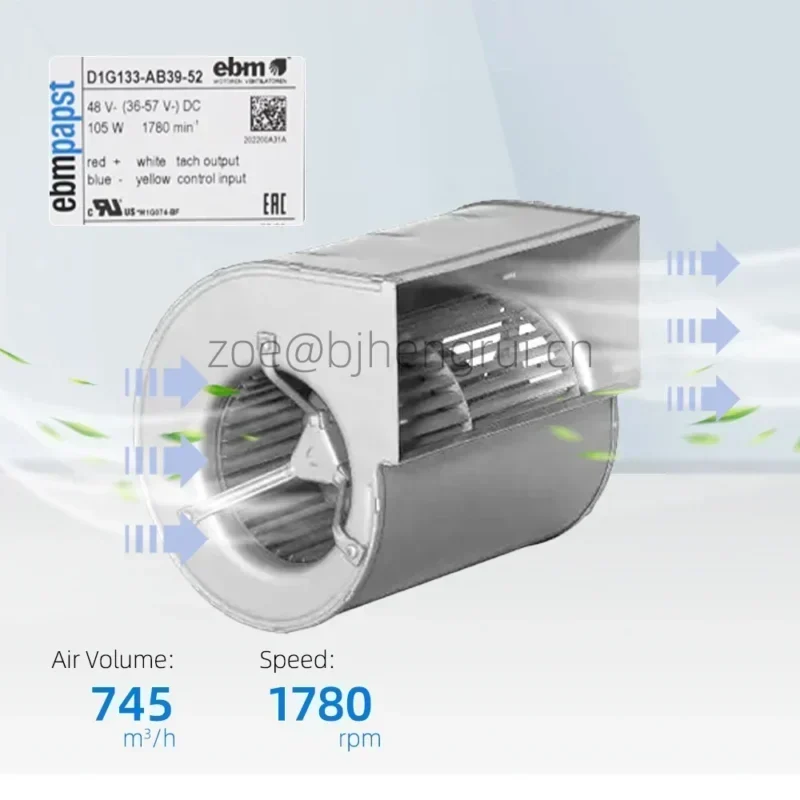 Ebmpapst D1G133-AB39-52 48V DC 105W 1780RPM 133mm 2.8A Vacon Frequency Converter Centrifugal Fan Ebmpapst D1G133-AB39-52 48V DC 105W 1780RPM 133mm 2.8A Vacon Frequency Converter Centrifugal Fan