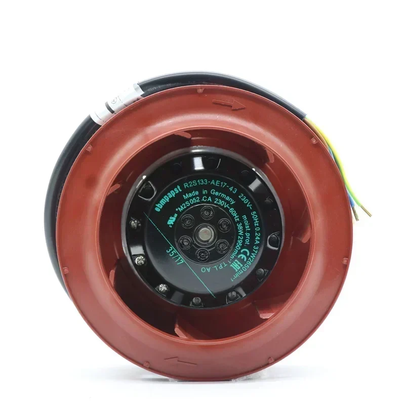 ebmpapst R2S133-AE17-43 M2S052-CA 230V AC 36W 0.25A 133mm 2780rpm Twin Bearing Air Purifier Centrifugal Fan ebmpapst R2S133-AE17-43 M2S052-CA 230V AC 36W 0.25A 133mm 2780rpm Twin Bearing Air Purifier Centrifugal Fan