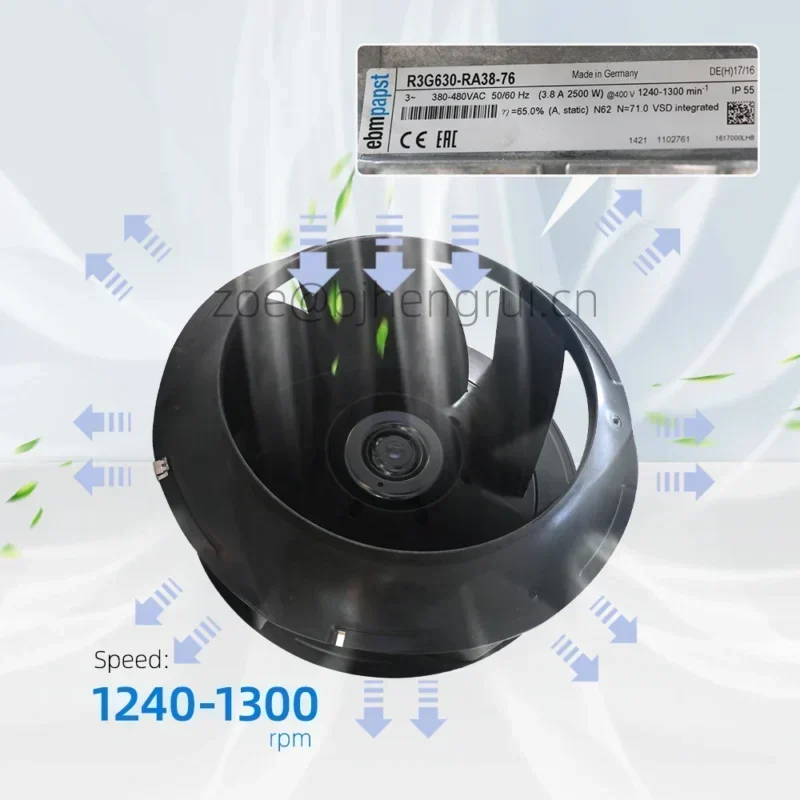 ebmpapst EC Duct Fan R3G630-RA38-76 400V AC 2500W 3.8A Super Curve Impeller Centrifugal Fan ebmpapst EC Duct Fan R3G630-RA38-76 400V AC 2500W 3.8A Super Curve Impeller Centrifugal Fan