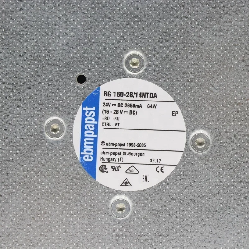 ebmpapst RG160-28/14NTDA 220x56mm 24V DC 64W 0.0265A 4200RPM IP20 85.6CFM Air Purification Axial Fan RG160-28/14N ebmpapst RG160-28/14NTDA 220x56mm 24V DC 64W 0.0265A 4200RPM IP20 85.6CFM Air Purification Axial Fan RG160-28/14N