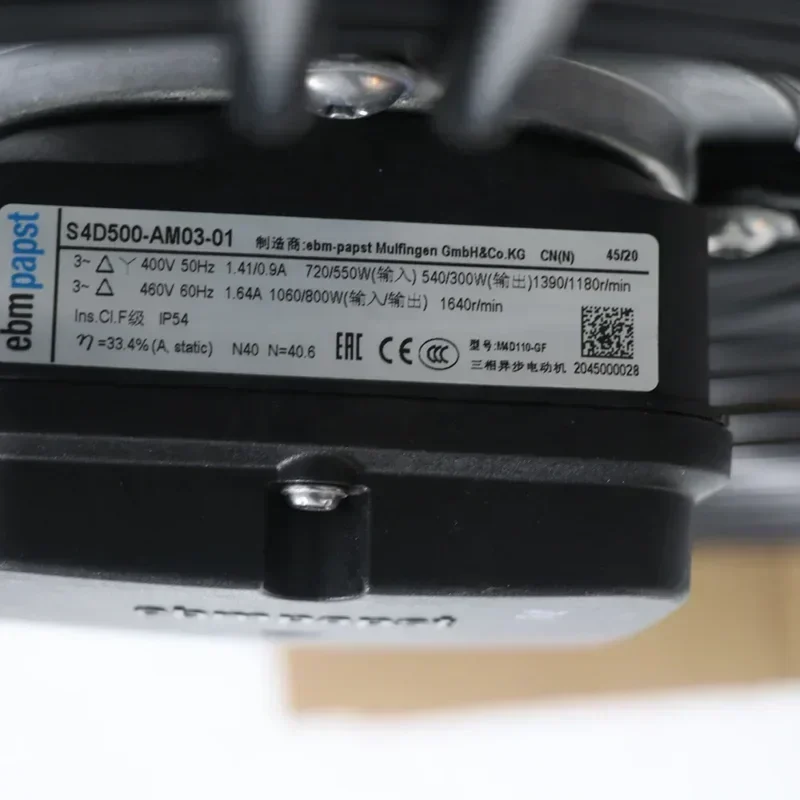 ebmpapst S4D500-AM03-01 400V AC 720W 1.41A 3090RPM Air Conditioner Condenser Cold Storage Refrigeration Axial Fan ebmpapst S4D500-AM03-01 400V AC 720W 1.41A 3090RPM Air Conditioner Condenser Cold Storage Refrigeration Axial Fan