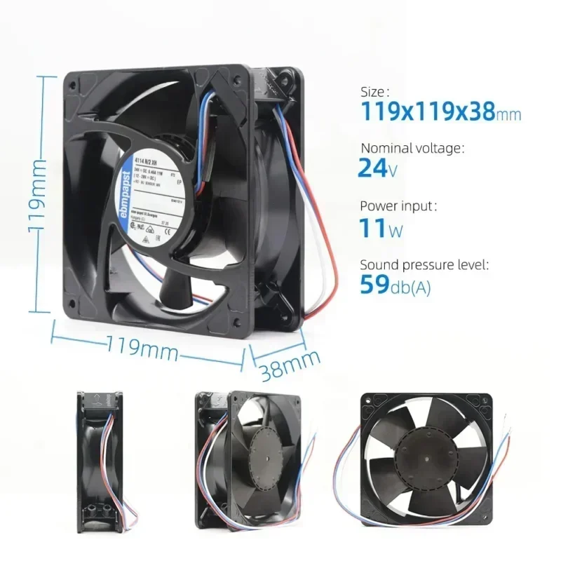 ebmpapst 4114N/2xH 24V DC 120x120x38mm 11W 12038 440RPM 12cm Industrial Fan 4114N/2H4 ebmpapst 4114N/2xH 24V DC 120x120x38mm 11W 12038 440RPM 12cm Industrial Fan 4114N/2H4