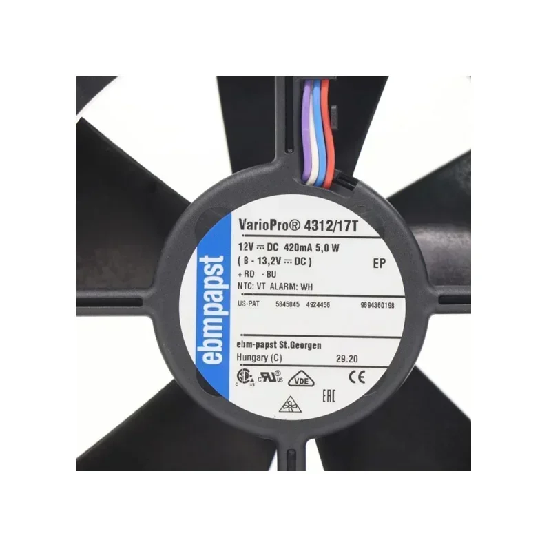 ebmpapst 4312/17V 12V DC 380mA 4.6W 12038 12cm 120x120x32mm 170m3/h Axial Fan ebmpapst 4312/17V 12V DC 380mA 4.6W 12038 12cm 120x120x32mm 170m3/h Axial Fan