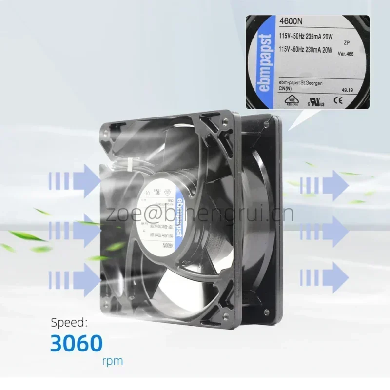 4600N-466 Ebmpapst 115V AC 120x120x38mm 17W 3060RPM Full Metal Resistant Fan 4600N-466 Ebmpapst 115V AC 120x120x38mm 17W 3060RPM Full Metal Resistant Fan