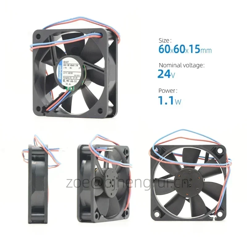 ebmpapst 614F 24V DC 1.1W 6015 60x60x15mm 6cm 3900RPM Sleeve Bearing Server High End Silent Axial Fan ebmpapst 614F 24V DC 1.1W 6015 60x60x15mm 6cm 3900RPM Sleeve Bearing Server High End Silent Axial Fan