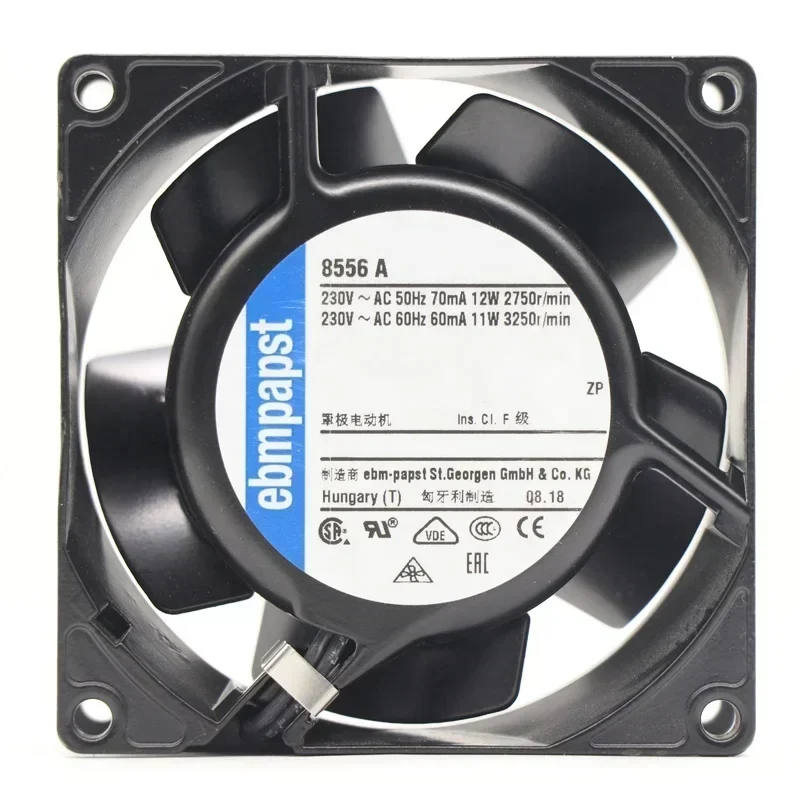 ebmpapst 8556A 230V AC 12/11W 8cm 52m3/h 80x80x38mm 0.07A 2750RPM All Metal Heat-resistant Axial Fan ebmpapst 8556A 230V AC 12/11W 8cm 52m3/h 80x80x38mm 0.07A 2750RPM All Metal Heat-resistant Axial Fan