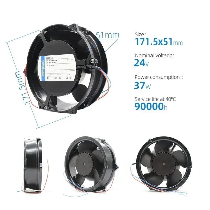 ebmpapst DV6224/2 24V DC 40W 317CFM 1.54 a High Speed Siemens Brushless Axial Fan DV6224/2TDA-816 ebmpapst DV6224/2 24V DC 40W 317CFM 1.54 a High Speed Siemens Brushless Axial Fan DV6224/2TDA-816