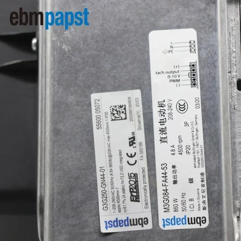 ebmpapst G3G250-GN44-01 230V AC 860W 4.8A 1100m3/h 4500RPM EC Gas Boiler Heating Condensing Boilers Fan ebmpapst G3G250-GN44-01 230V AC 860W 4.8A 1100m3/h 4500RPM EC Gas Boiler Heating Condensing Boilers Fan