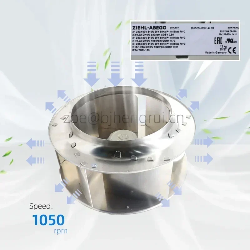 ZIEHL-ABEGG RH50M-6DK.4I.1R 230V AC 400V AC 450W 500mm High Voltage Siemens Fan ZIEHL-ABEGG RH50M-6DK.4I.1R 230V AC 400V AC 450W 500mm High Voltage Siemens Fan