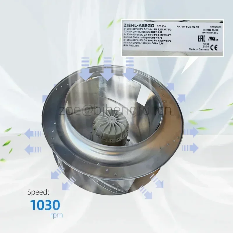 Ziehl-abegg RH71M-6DK.7Q.1R 2100W 230V/400V AC 7.7A IP44 930RPM 2565m3/h Centrifugal Fan for Siemens Ziehl-abegg RH71M-6DK.7Q.1R 2100W 230V/400V AC 7.7A IP44 930RPM 2565m3/h Centrifugal Fan for Siemens