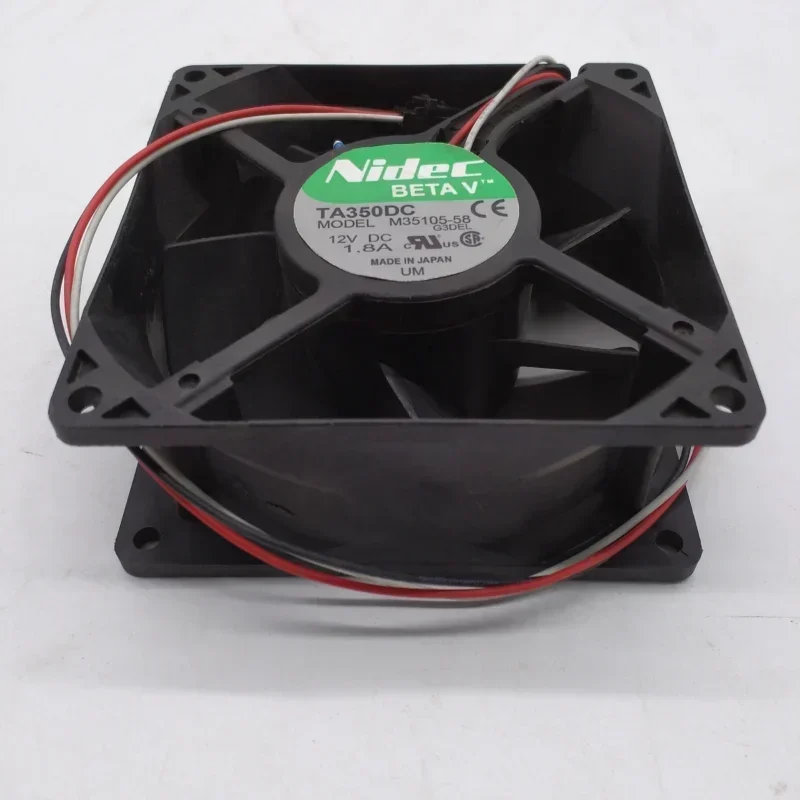 TA350DC M35105-58 NIDEC 92x92x38mm 9238 9cm 12V DC 1.8A 21.6W 130CFM 5700RPM Schneider Axial Fan TA350DC M35105-58 NIDEC 92x92x38mm 9238 9cm 12V DC 1.8A 21.6W 130CFM 5700RPM Schneider Axial Fan