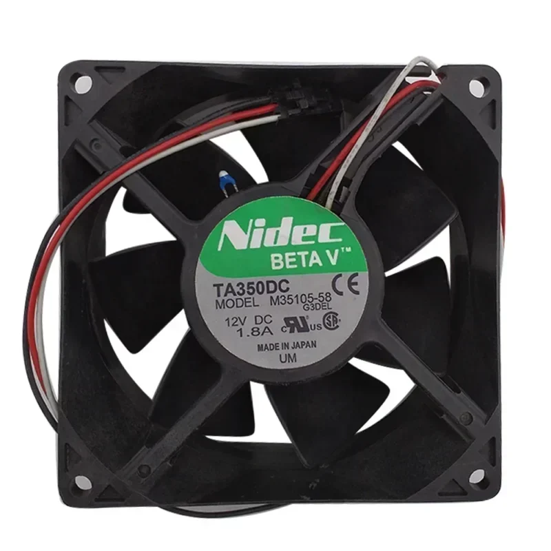 TA350DC M35105-58 NIDEC 92x92x38mm 9238 9cm 12V DC 1.8A 21.6W 130CFM 5700RPM Schneider Axial Fan TA350DC M35105-58 NIDEC 92x92x38mm 9238 9cm 12V DC 1.8A 21.6W 130CFM 5700RPM Schneider Axial Fan