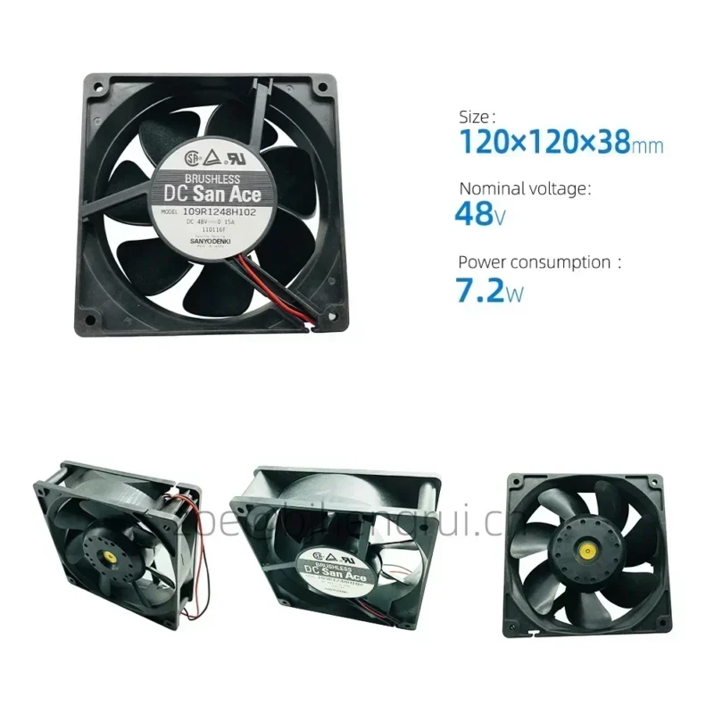 Sanyo 109R1248H102 48V DC 0.15A 12cm 120x120x38mm 12038 2 Wires Server Axial Fan Sanyo 109R1248H102 48V DC 0.15A 12cm 120x120x38mm 12038 2 Wires Server Axial Fan