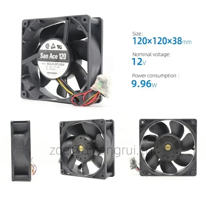 Sanyo 9G1212P1G04 12038 12V DC 0.83A 12CM 120x120x38mm 9.96W Large Air Volume Chassis Axial Fan Sanyo 9G1212P1G04 12038 12V DC 0.83A 12CM 120x120x38mm 9.96W Large Air Volume Chassis Axial Fan
