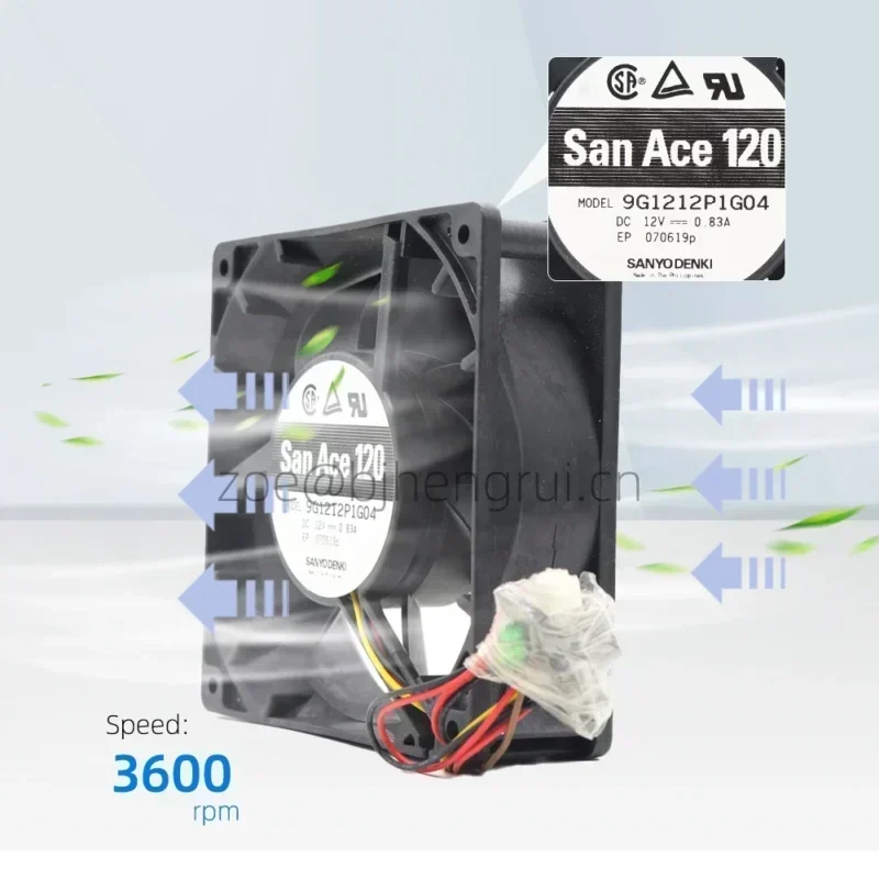 Sanyo 9G1212P1G04 12038 12V DC 0.83A 12CM 120x120x38mm 9.96W Large Air Volume Chassis Axial Fan Sanyo 9G1212P1G04 12038 12V DC 0.83A 12CM 120x120x38mm 9.96W Large Air Volume Chassis Axial Fan