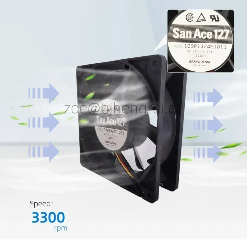Sanyo 109P1324S1011 24V DC 0.55A 127x127x38mm 148.3CFM 3300rpm Axial Fan Sanyo 109P1324S1011 24V DC 0.55A 127x127x38mm 148.3CFM 3300rpm Axial Fan