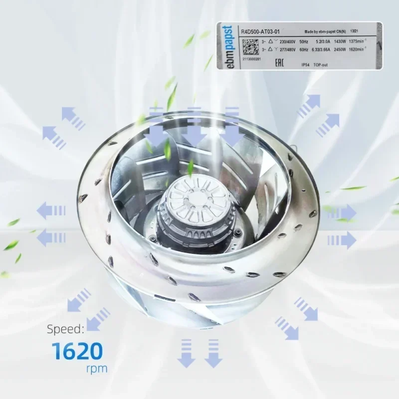 ebmpapst R4D500-AT03-01 A5E31418276 400V AC 5.2A 1430W 1375RPM Electric Drive Power Centrifugal Fan ebmpapst R4D500-AT03-01 A5E31418276 400V AC 5.2A 1430W 1375RPM Electric Drive Power Centrifugal Fan