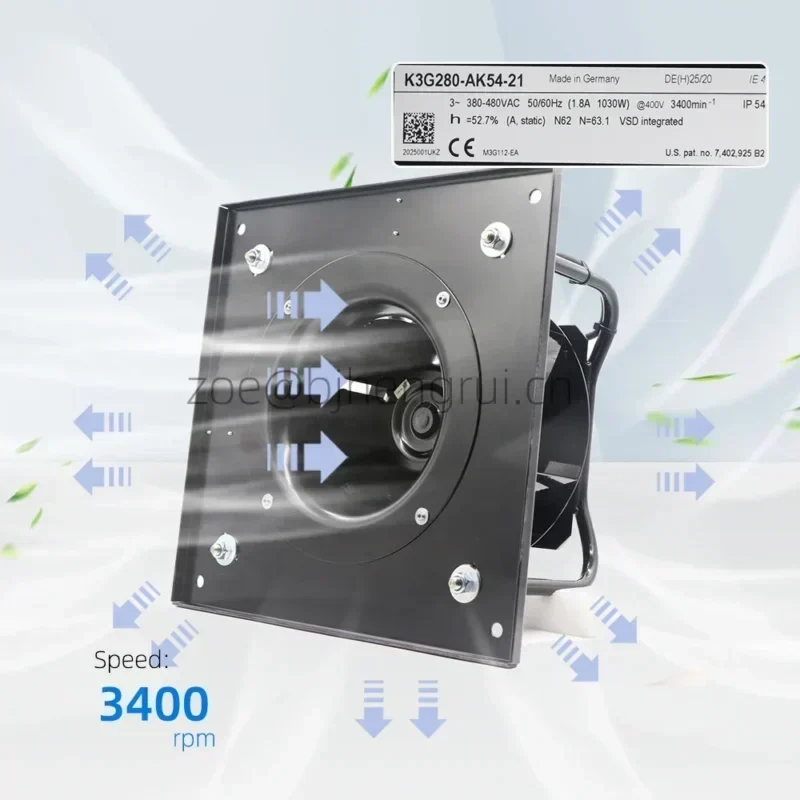 Ebmpapst K3G280-AK54-21 400V AC 3400RPM 280mm 1030W 1.8A EC Siemens Centrifugal Fan Radiator Rail Transit Ebmpapst K3G280-AK54-21 400V AC 3400RPM 280mm 1030W 1.8A EC Siemens Centrifugal Fan Radiator Rail Transit