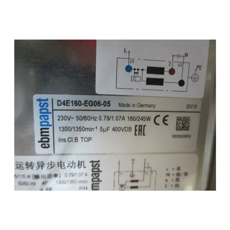 ebmpapst D4E160-EG06-05 230V AC 180W 0.79A 1300RPM IP44 Frequency Converter Centrifugal Fan ebmpapst D4E160-EG06-05 230V AC 180W 0.79A 1300RPM IP44 Frequency Converter Centrifugal Fan