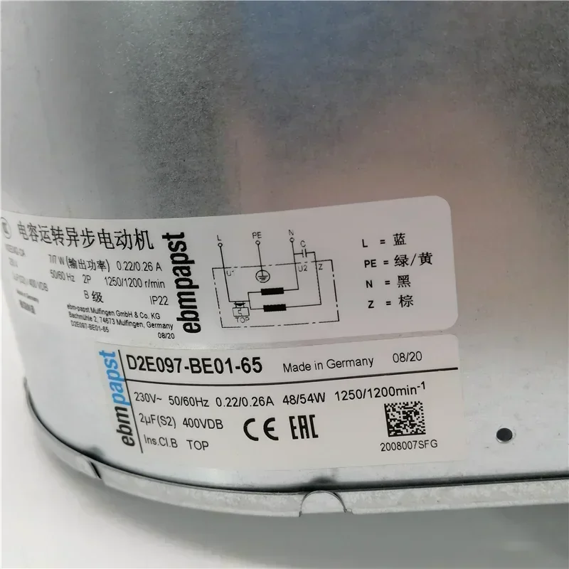 ebmpapst D2E097-BE01-65 230V AC 0.22A 165CFM 48W IP22 Blower Converter Centrifugal Fan ebmpapst D2E097-BE01-65 230V AC 0.22A 165CFM 48W IP22 Blower Converter Centrifugal Fan