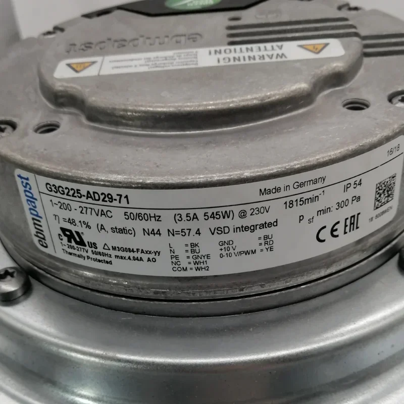 ebmpapst G3G225-AD29-71 230V AC 545W 3.5A Heat Dissipation Air Conditioner Outdoor Unit Centrifugal Fan ebmpapst G3G225-AD29-71 230V AC 545W 3.5A Heat Dissipation Air Conditioner Outdoor Unit Centrifugal Fan
