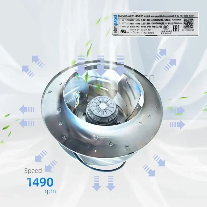 ebmpapst R4D450-AK01-01/F01 230V 400V AC 740W 1580RPM Precision air Conditioner High Voltage Fan ebmpapst R4D450-AK01-01/F01 230V 400V AC 740W 1580RPM Precision air Conditioner High Voltage Fan