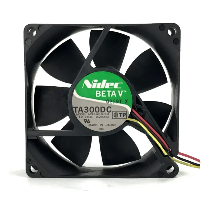 Nidec TA300DC M33406-33 12V DC 0.29A 80x80x25mm 8025 8cm 3-wire 4000RPM 38CFM 3.48W Server Radiator Axial Fan