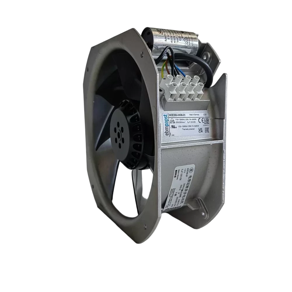 ebmpapst W2E200-HK86-01 200mm AC Axial Fan Stainless Steel Blades 115V 2550rpm 64W IP44 Electric ebmpapst W2E200-HK86-01 200mm AC Axial Fan Stainless Steel Blades 115V 2550rpm 64W IP44 Electric