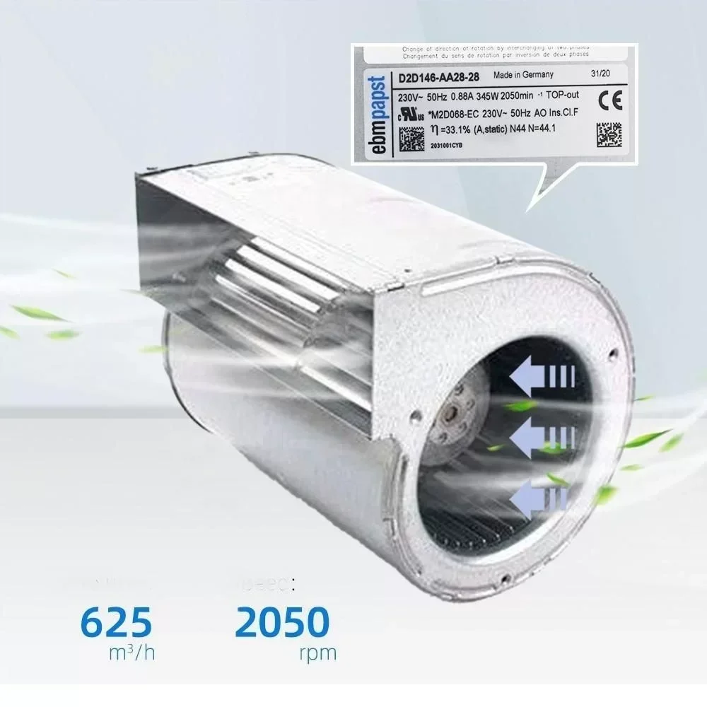 ebmpapst D2D146-AA28-28 AC Centrifugal Fan 146mm 230V 345W 2050RPM Hybrid Bearing Stainless Steel Dual Intake Blower ABB ebmpapst D2D146-AA28-28 AC Centrifugal Fan 146mm 230V 345W 2050RPM Hybrid Bearing Stainless Steel Dual Intake Blower ABB