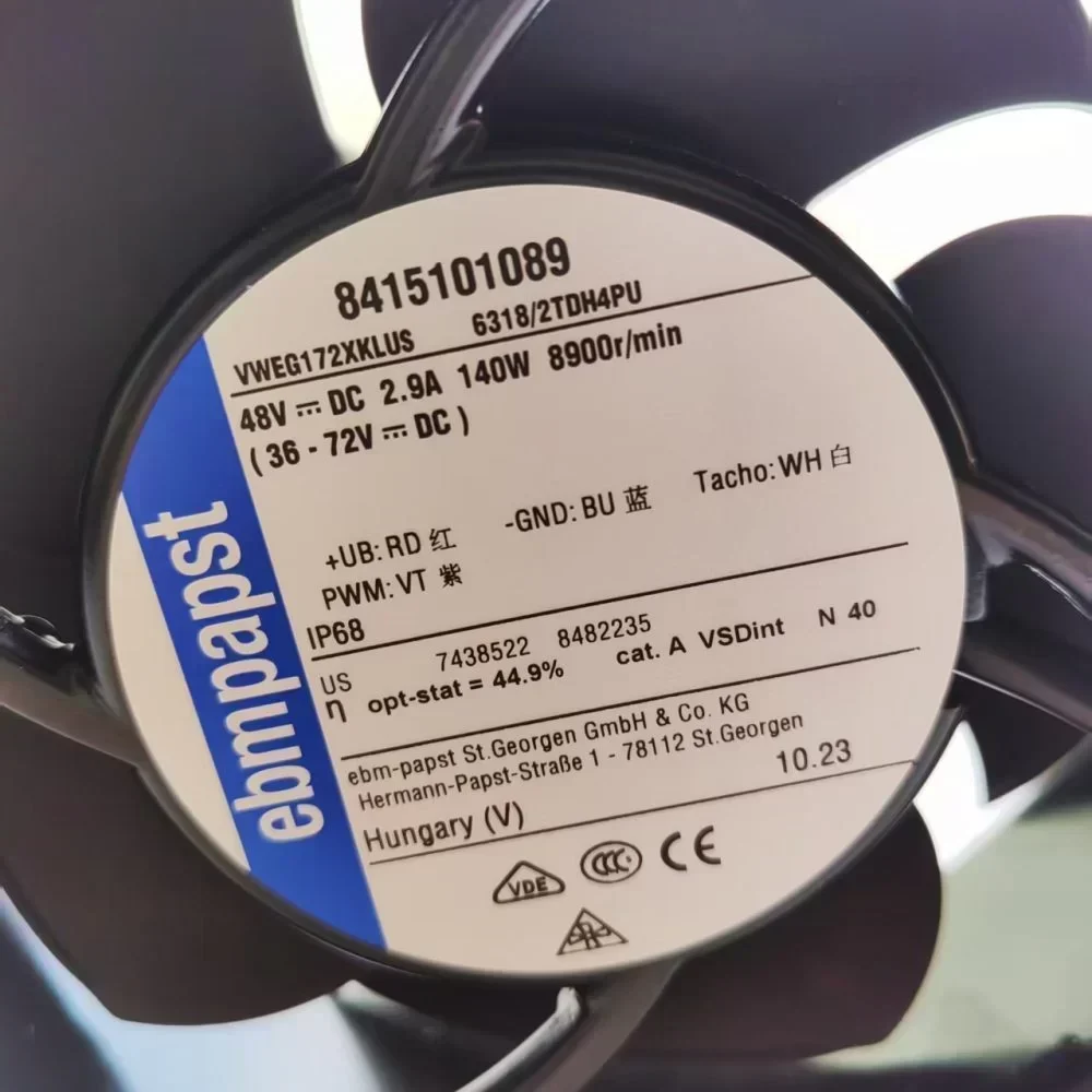 ebmpapst 6318/2TDH4PU-047 Electric DC Axial Compact Outdoor Fan 48V 140W 8900RPM 863m³/h 73db Waterproof IP68 ebmpapst 6318/2TDH4PU-047 Electric DC Axial Compact Outdoor Fan 48V 140W 8900RPM 863m³/h 73db Waterproof IP68