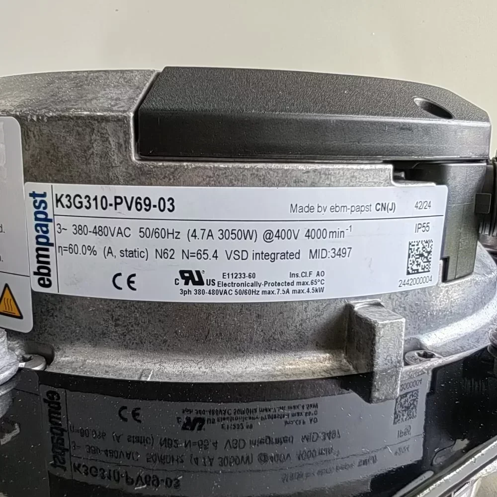 ebmpapst K3G310-PV69-03 EC Centrifugal Fan 400V 56 4000rpm 3050W 4.7A 4020m³/h 1583Pa 310MM IP 55 ebmpapst K3G310-PV69-03 EC Centrifugal Fan 400V 56 4000rpm 3050W 4.7A 4020m³/h 1583Pa 310MM IP 55