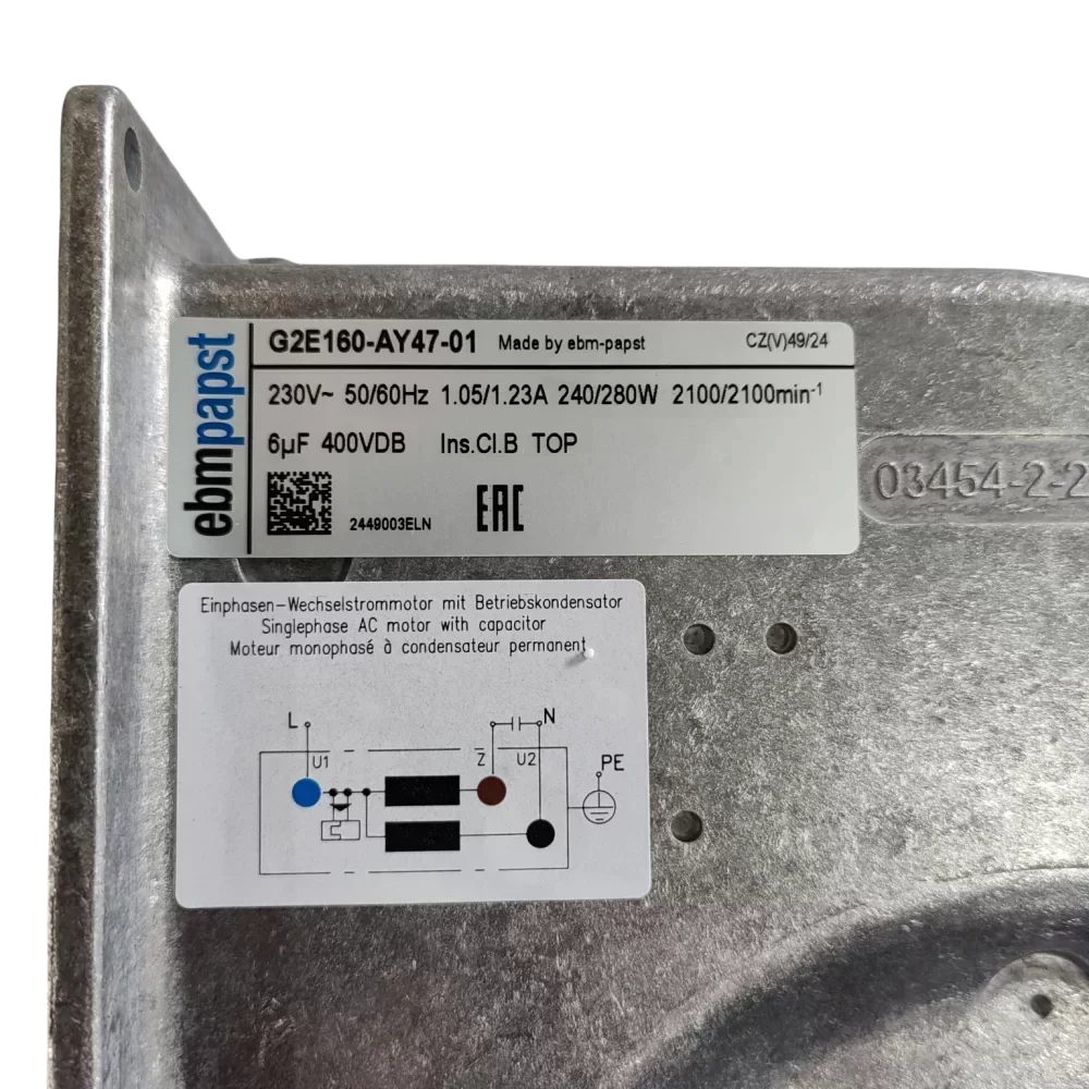 ebmpapst G2E160-AY47-01 AC 240W 2100RPM IP44 Centrifugal Fan ebmpapst G2E160-AY47-01 AC 240W 2100RPM IP44 Centrifugal Fan