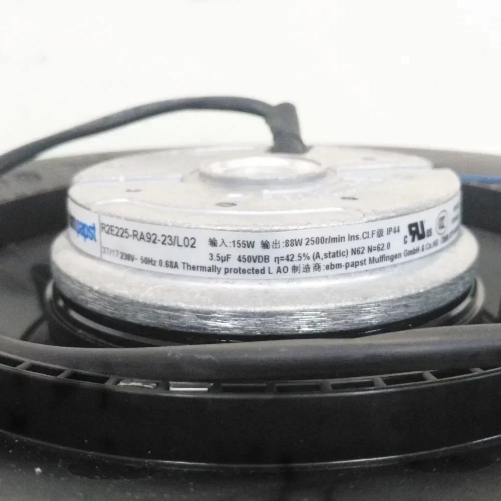 ebmpapst R2E225-RA92-23-L02 Model 230V Centrifugal Fan with Plastic Blades Free Standing Mounting ebmpapst R2E225-RA92-23-L02 Model 230V Centrifugal Fan with Plastic Blades Free Standing Mounting