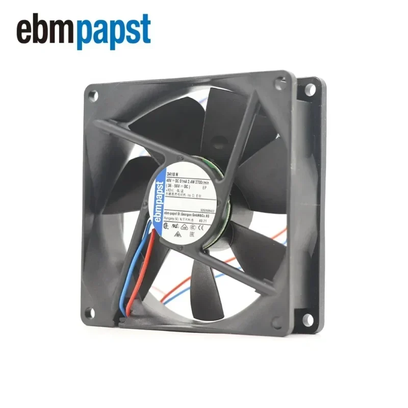 ebmpapst 3418N 48V DC 92 x 92 x 25 mm 9225 9cm 2.4W 2700RPM 82m3/h 33dBA Drive Module Lithium Battery Fan