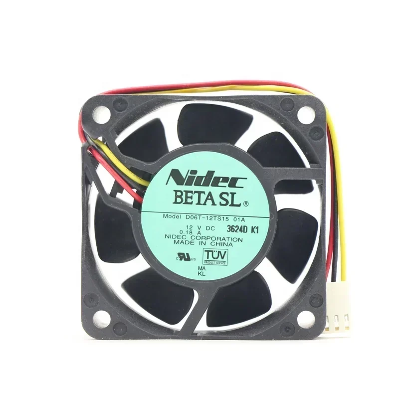 Nidec D06T-12TS15 01A 12V DC 0.18A 60x60x25mm 6cm 6025 2.16W 3800RPM Small Axial Fan