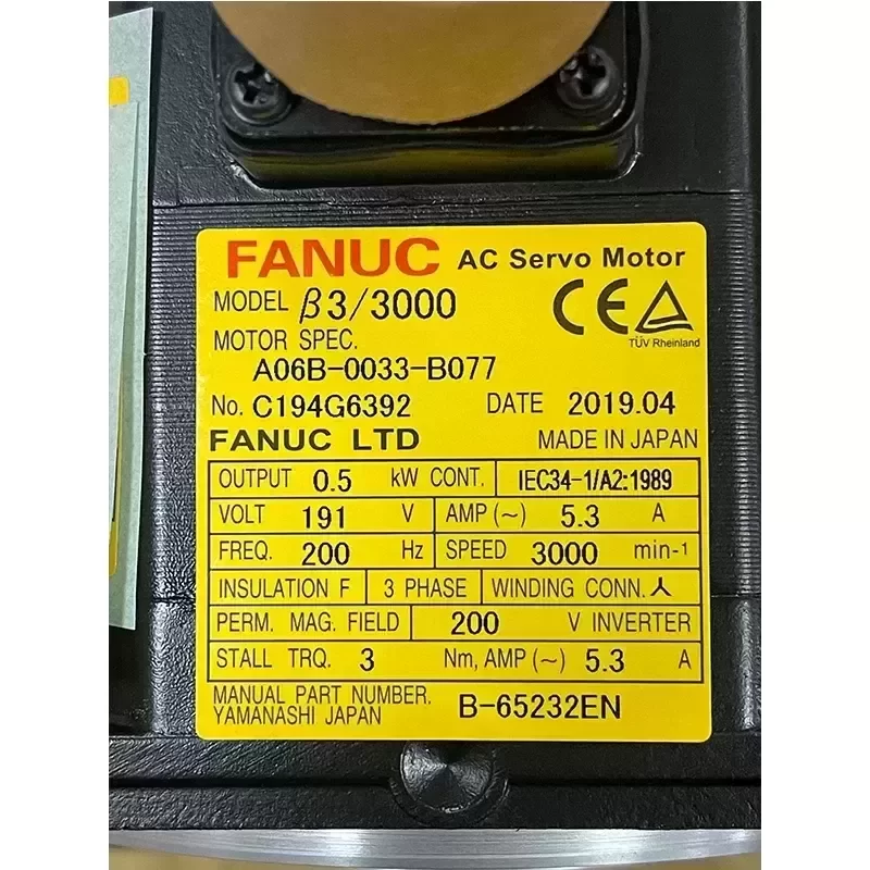 A06B-0033-B077 FANUC A06B0033B077 CNC AC Servo Motor A06B-0033-B077 FANUC A06B0033B077 CNC AC Servo Motor
