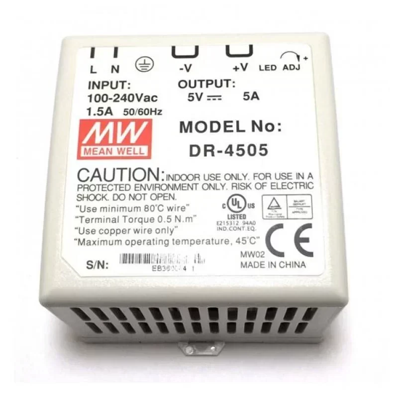 DR-4505 Single Output 45W 5V Mean Well Switching Power Supply DR-4505 Single Output 45W 5V Mean Well Switching Power Supply