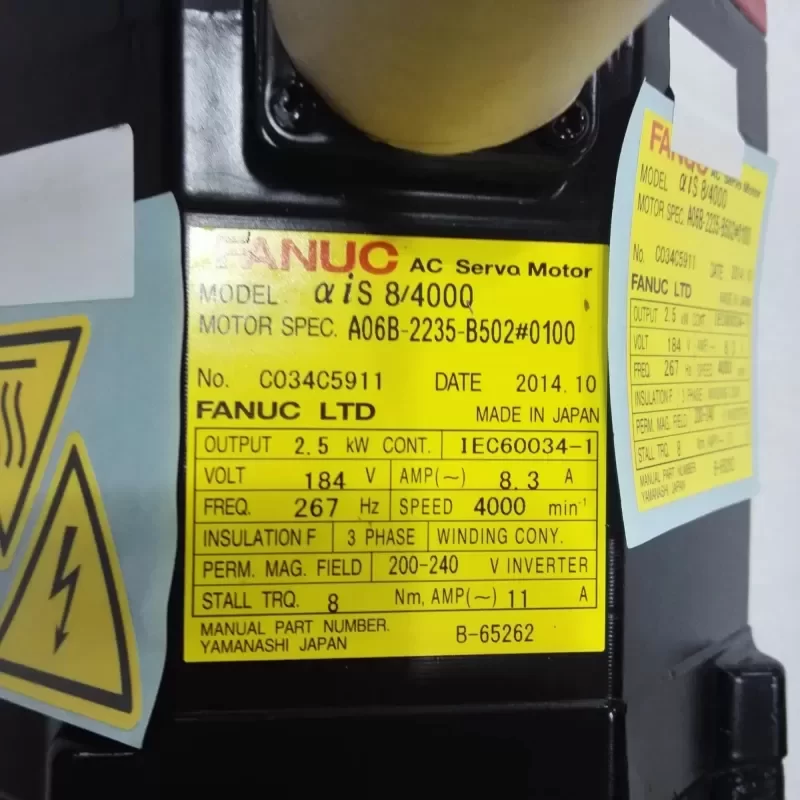 FANUC A06B-2235-B502#0100 AC Servo Motor Electrical Equipment FANUC A06B-2235-B502#0100 AC Servo Motor Electrical Equipment
