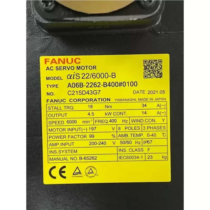 FANUC A06B-2262-B400#0100 Ac Servo Motor Electrical Equipment FANUC A06B-2262-B400#0100 Ac Servo Motor Electrical Equipment