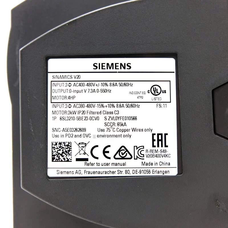 PLC Inverter 6SL3210-5BE23-0CV0 Siemens Frequency Drive PLC Inverter 6SL3210-5BE23-0CV0 Siemens Frequency Drive